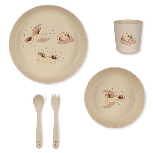 Konges Sløjd Pla Mønstret Middagssæt Med Enhjørninger Beige One Size      Unisex