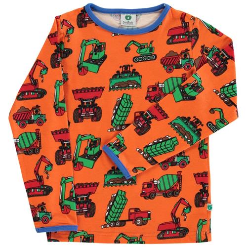 Småfolk Mønstret Langærmet T-shirt Med Maskiner Orange 1-2 Y  Orange.  1-2 år  Unisex