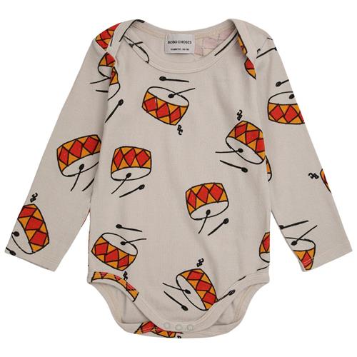 Bobo Choses Play The Drum Mønstret Babybody Beige 24 Months  Beige  24 måneder  Unisex