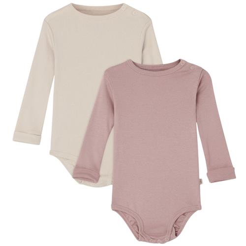 Buddy & Hope 2-pak Petter Babybodyer Off White/Pink Mauve 74/80 cm  Lyserød  74/80 cm  Unisex