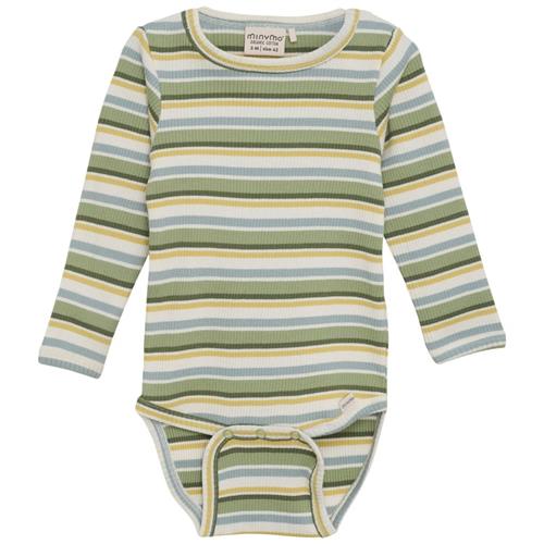 Minymo Stribet Ribbet Babybody Reseda 56 cm  Grøn  56 cm  mand