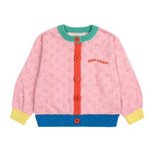 Bobo Choses Color Block Baby Cardigan I Åbent Arbejde Light Pink 6 months  Lyserød  6 måneder  kvinde