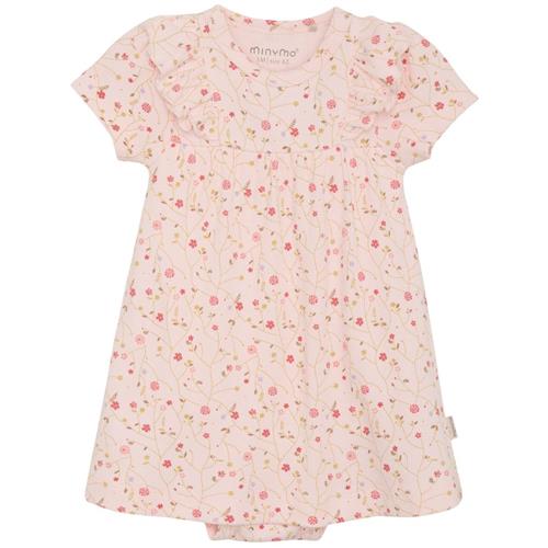 Minymo Blomstret Ribbet Bodykjole Dogwood 62 cm  Lyserød  62 cm  kvinde