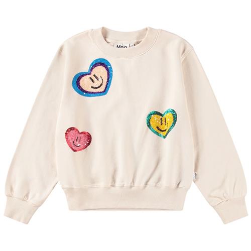 Molo GOTS Marge Sweatshirt Sequin Hearts 164 cm  Creme  164 cm  kvinde