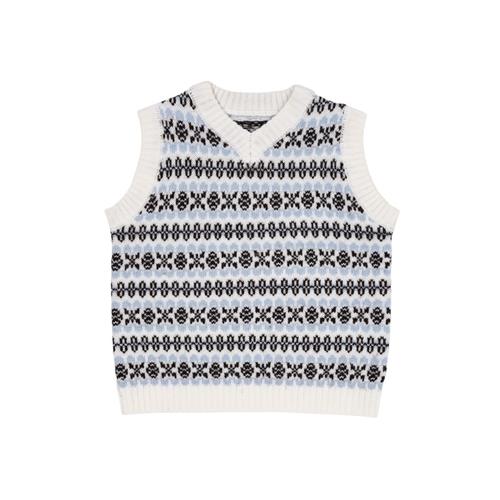 Copenhagen Colors Merino uldmønster vest Dusty Blue Combi 86 cm  Blå  86 cm  Unisex