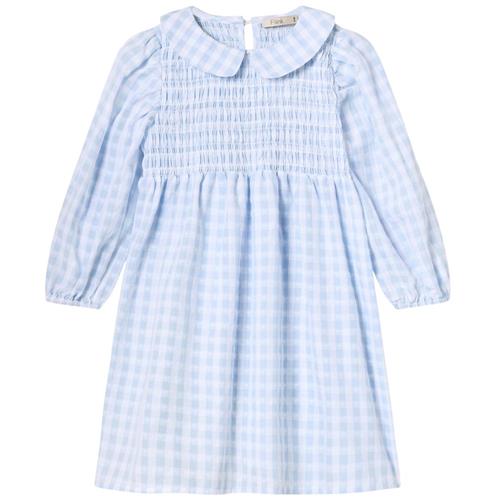 Fliink Pari Langærmet Kjole Dream Blue Check 5 Y  Blå  5 år  kvinde