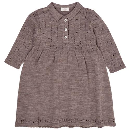 Copenhagen Colors Merino Wool Pointelle Kjole Natural Melange 98 cm  Beige  98 cm  kvinde
