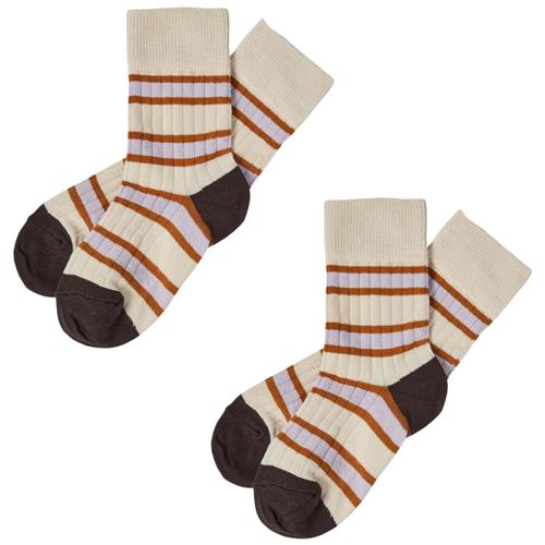 FUB 2-pak Stribede Strømper Mulberry/Heather 22-24 EU  Creme  22-24 EU  Unisex