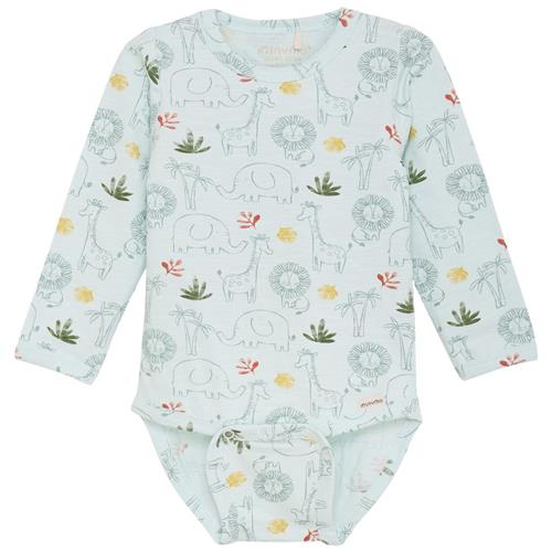 Minymo GOTS Mønstret Babybody Misty Blue 56 cm  Blå  56 cm  mand