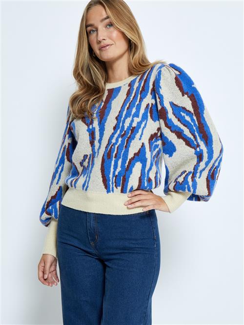 minus Pullover 'Floria'  ecru / blå / brun