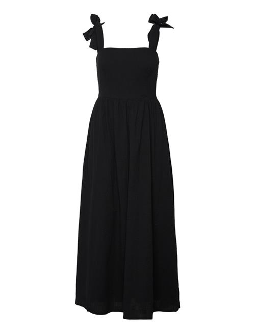 Bow-Strap Seersucker Summer Dress Lexington Clothing Black