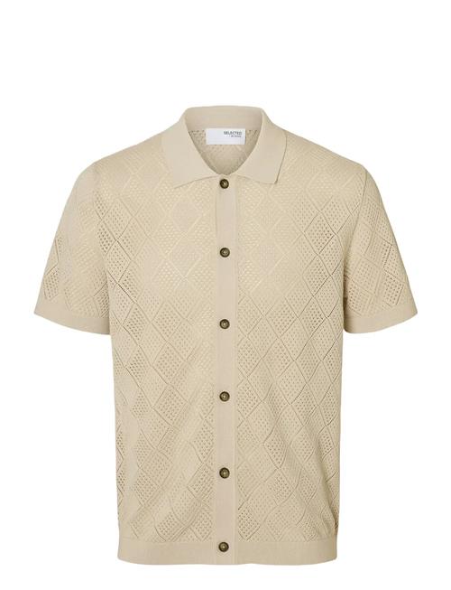 Se Slharco Ss Knit Structure Polo Cardigan Selected Beige ved Booztlet