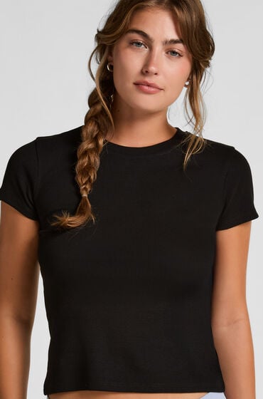 Hunkemöller Crew neck pyjamastop i rib med korte ærmer Sort