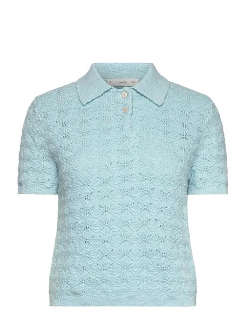 Polo-Neck Crochet Sweater Mango Blue