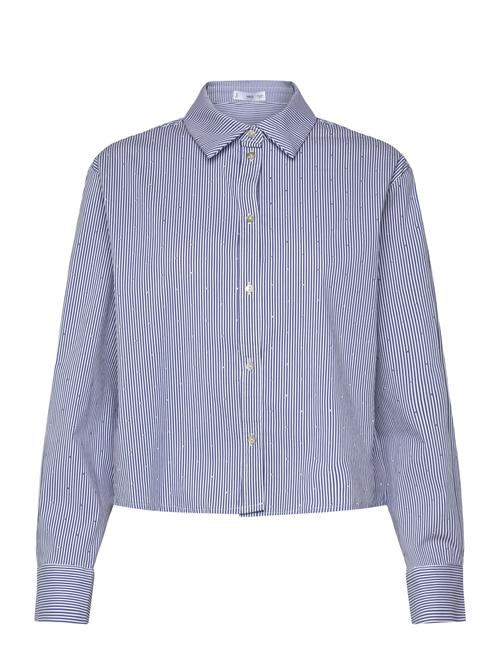 Striped Shirt With Rhinest Detail Mango Blue