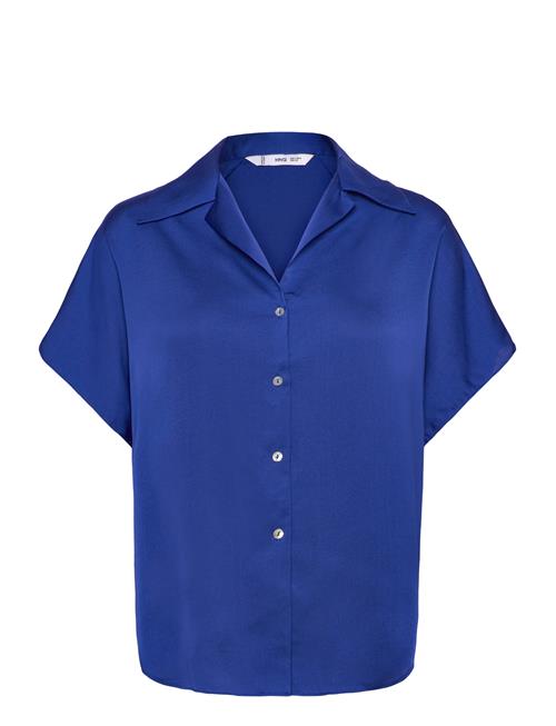 Short-Sleeved Satin Shirt Mango Blue