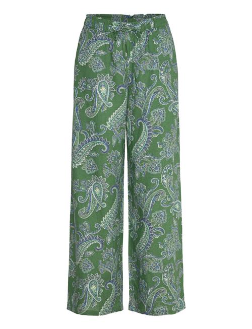Paisley-Print Linen Trousers Mango Green