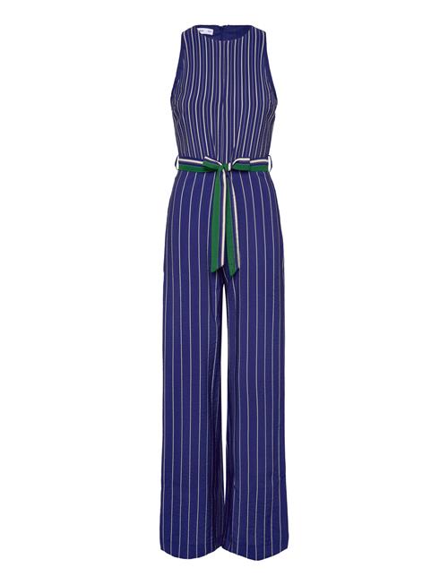 Striped Jumpsuit With Belt Mango Blue