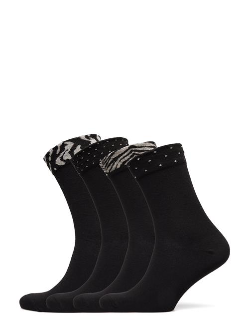 Sock 4-P Decorated Cuff Lindex Black