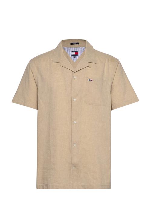 Se Tjm Linen Blend Camp Ss Ext Tommy Jeans Beige ved Booztlet