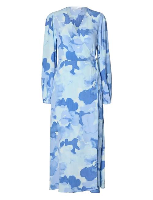 Slfsusie L/S Aop Ankle Wrap Dress Noos Selected Femme Blue