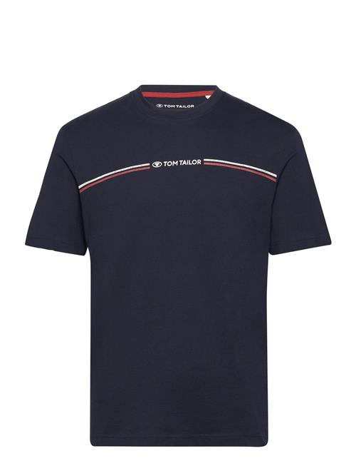 Se Printed Crewneck T-Shirt Tom Tailor Navy ved Booztlet