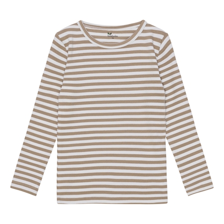 Se BIRKHOLM Stribet Rib Bluse Kashmir Brun & Perfekt Hvid hos SmartKidz