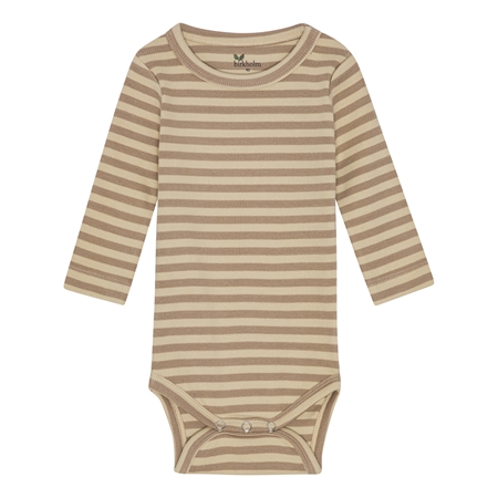 Se BIRKHOLM Stribet Rib Body Kashmir Brun & Vanilje Beige hos SmartKidz