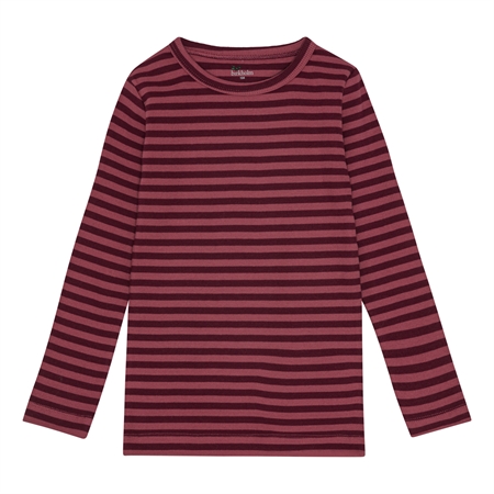 Se BIRKHOLM Stribet Rib Bluse Blomme Lilla & Rabarber Rosa hos SmartKidz