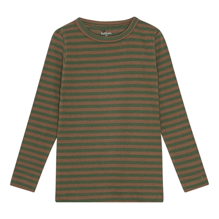 Se BIRKHOLM Stribet Rib Bluse Teak Brun & Army Grøn hos SmartKidz