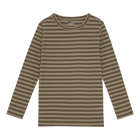 Se BIRKHOLM Stribet Rib Bluse Mose Brun & Valnød Brun hos SmartKidz