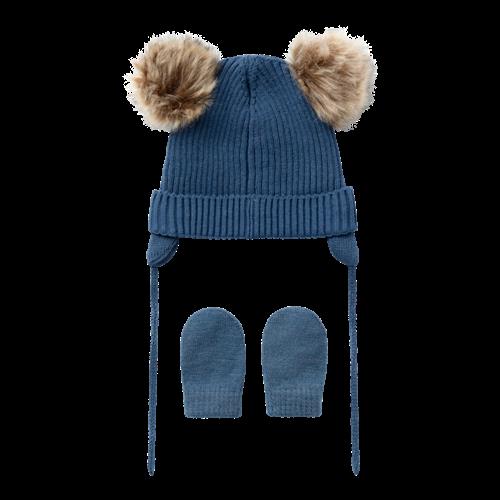 Se NAME IT Strik Sæt Hue Og Vanter Mara Dark Denim ved SmartKidz