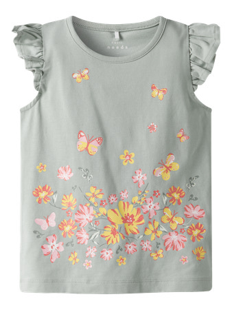 Se NAME IT Top Vayana Aqua Gray Yellow Flower hos SmartKidz