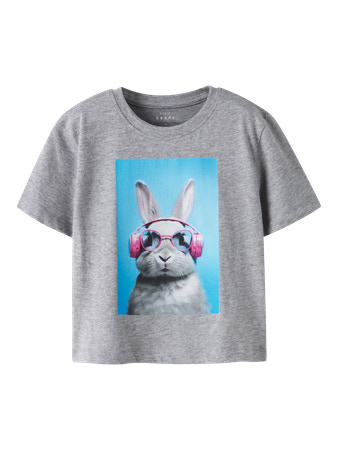 Se NAME IT T-shirt Votea Grey Melange Bunny Headphones hos SmartKidz