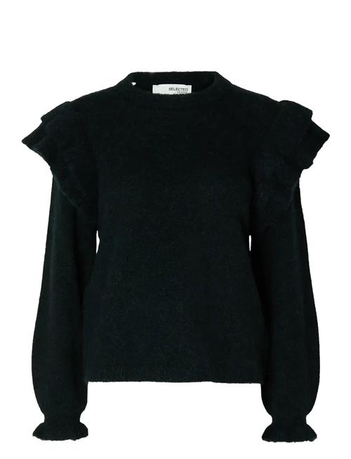 Slflulu Ls Knit Shoulder Frills O-Neck Selected Black