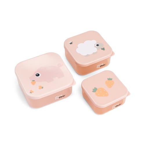Done by Deer Snack Box Set 3 Pcs Tiny Farm Powder Powder One Size  Lyserød  One Size  Unisex