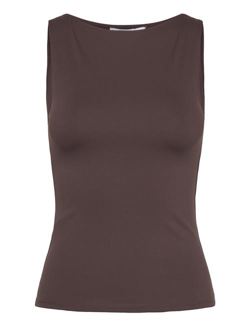 Boat Neck Strapless Top Mango Brown