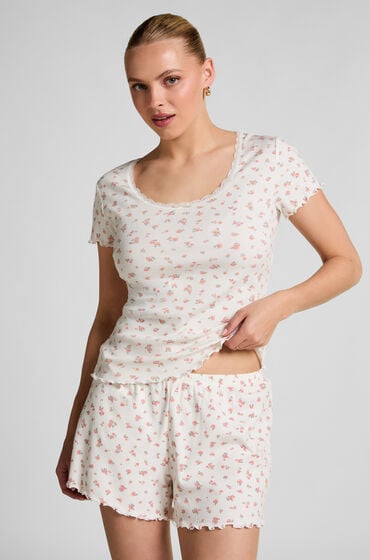 Hunkemöller Ribstrikkede pyjamasshorts hvid