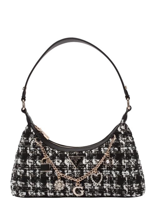 GUESS Skuldertaske 'EVERLEE TOP ZIP SHOULDER BAG'  sort / hvid