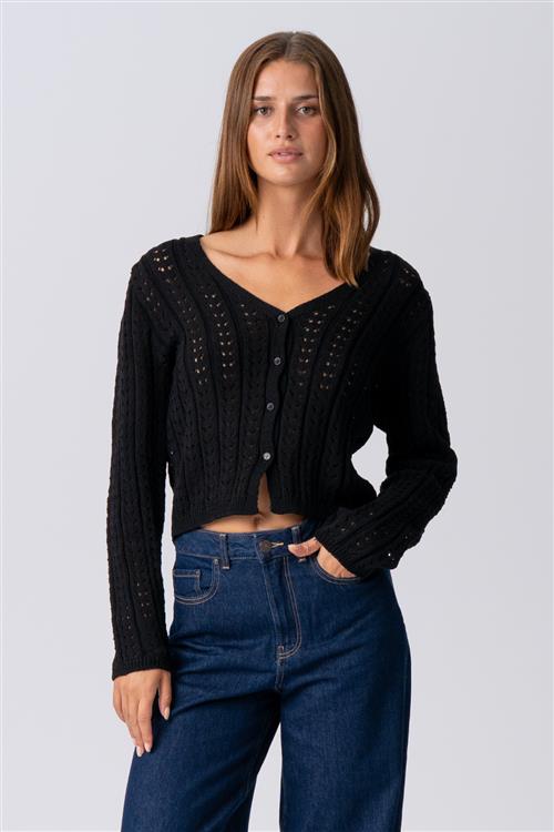 Virginia Strik Cardigan- Sort - M - TeeShoppen