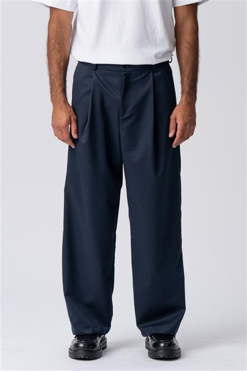 Pleated Wide Pants - Navy - 30/32 - TeeShoppen
