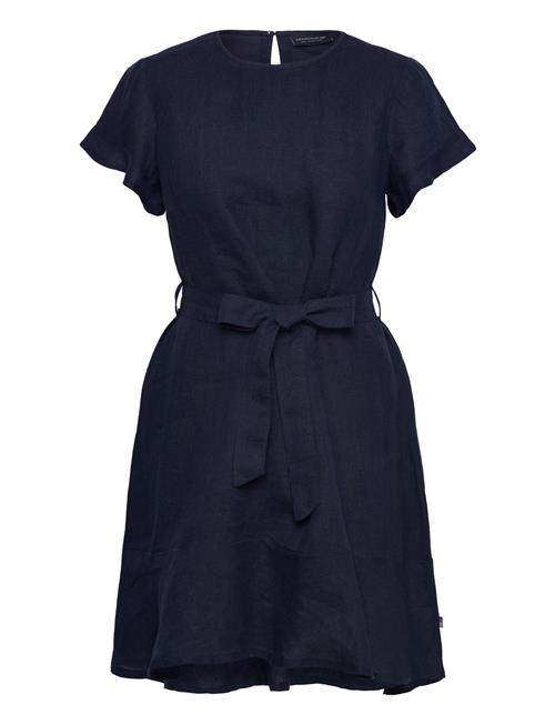 Se Belted Linen Dress Lexington Clothing Navy ved Booztlet