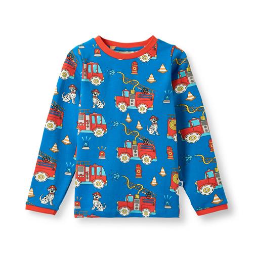 Småfolk Elstar With Fire Truck Langærmet T-shirt Brilliant Blue  Brilliant blue-1-2 Y  Blå  1-2 år  mand