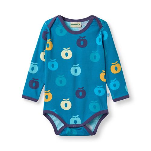 Småfolk Ulm Long-Sleeved Baby Body with Apples Solid blue Solid blue-62 cm  Blå  62 cm  mand