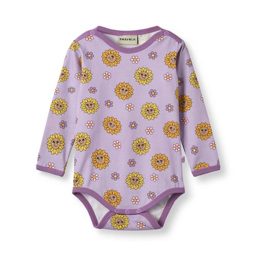 Småfolk Elstar With Sunflowers Langærmet Baby Body Heather Purple  Heather purple-92 cm  Lilla  92 cm  kvinde