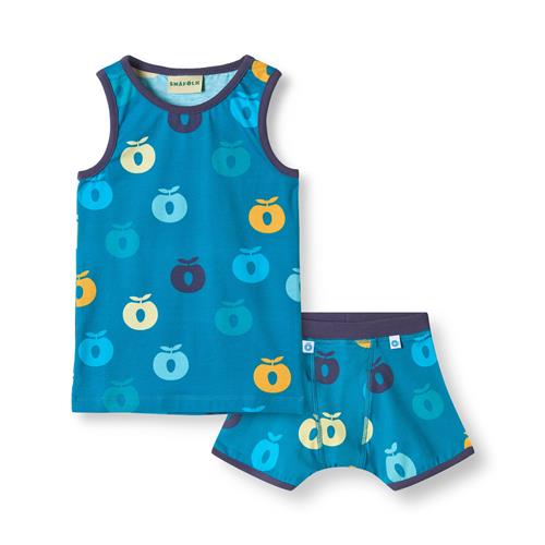 Småfolk Elstar Underwear Set with Apples Solid blue Solid blue-4-5 Y  Blå  4-5 år  mand