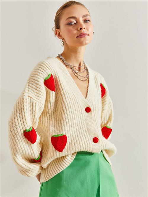 Bianco Lucci Cardigan  beige / rød