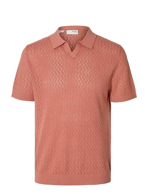Slhlino Ss Knit Crochet Open Polo Selected Pink