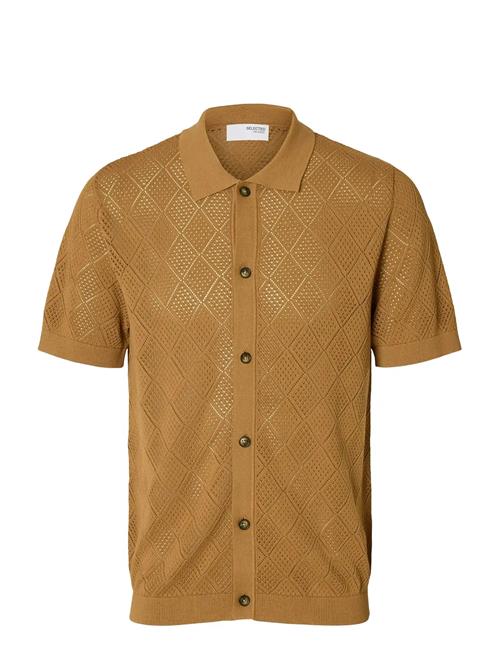 Slharco Ss Knit Structure Polo Cardigan Selected Brown