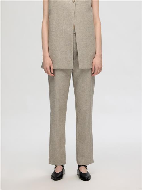 SELECTED Bukser med fals  mudderfarvet / offwhite